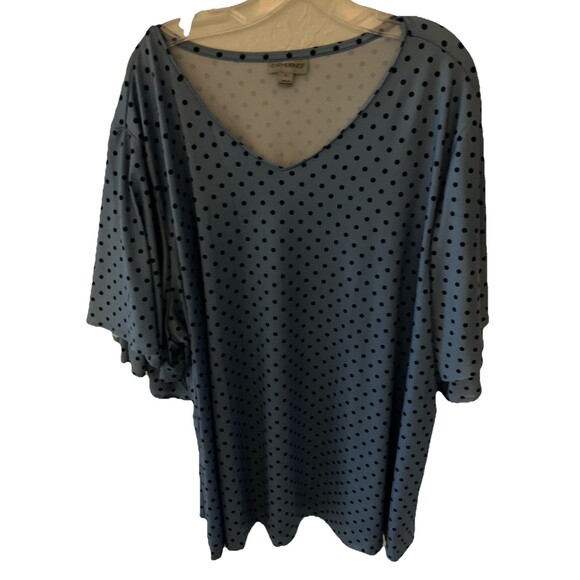 catherines Top Blouse 3X Blue Polka Dot Layered Sleeves - Picture 1 of 3